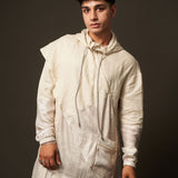 Hoodie Sherwani Top – Beige with Metallic Accents