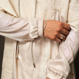 Hoodie Sherwani Top – Beige with Metallic Accents