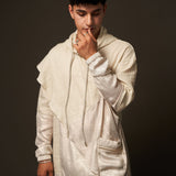 Hoodie Sherwani Top – Beige with Metallic Accents