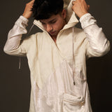 Hoodie Sherwani Top – Beige with Metallic Accents