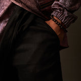 Hoodie Sherwani Top – Black with Pink Metallic Accents