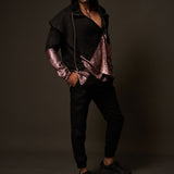Hoodie Sherwani Top – Black with Pink Metallic Accents