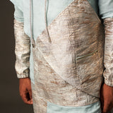 Hoodie Sherwani Top – Teal Pastel with Metallic Accents