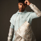 Hoodie Sherwani Top – Teal Pastel with Metallic Accents