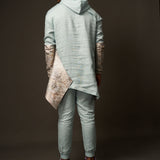 Hoodie Sherwani Top – Teal Pastel with Metallic Accents