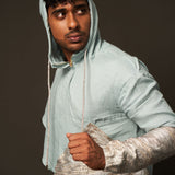Hoodie Sherwani Top – Teal Pastel with Metallic Accents