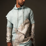 Hoodie Sherwani Top – Teal Pastel with Metallic Accents