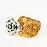 Sterling Silver Gold plated "Rose" with Zircon Ring